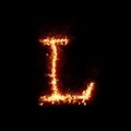 Letter L burning in fire, digital art isolated on black background, a letter from alphabet set Royalty Free Stock Photo