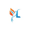 Letter L combined with the fire wing hummingbird icon logo Royalty Free Stock Photo