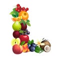 Letter L composed of different fruits with leaves