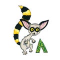 Letter L for Fantasy Cyrillic Alphabet - Azbuka with cute lemur Royalty Free Stock Photo