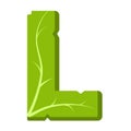 Letter L, green leaves summer vector alphabet