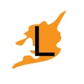 Letter L with illustration of orange color backing