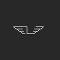 Letter L logo wings monogram, graphic shape thin line design element, mockup hipster business card emblem