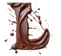 Letter L made with melted chocolate splashed over white background. Generative AI realistic illustration Royalty Free Stock Photo