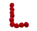 letter L made from raspberries. isolated on white background for birthday party
