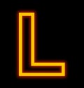 Letter L neon lights outlined isolated on black