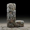 Realistic 3D Render Stone Letter L with Cracks and Moss, Generative AI Royalty Free Stock Photo