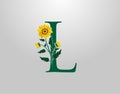 Letter L vector alphabet with sunflower. Flower Plant Logo Icon. Typography design