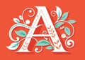 letter a with leafs and floral decoration illustration designicon graphic