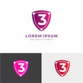 Letter 3 Logo. C Letter Design Vector with Shield