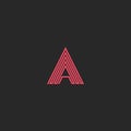 Letter A logo hipster monogram, zigzag thin line business card outline emblem mockup