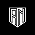 AN Logo monogram shield geometric black line inside white shield color design