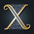 Letter logo X. Vector. ABC. Golden floral alphabet on a dark background.