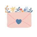 Letter love post flowers flat design