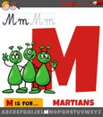 letter M from alphabet with cartoon martians characters Royalty Free Stock Photo