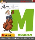 letter M from alphabet with cartoon musician character