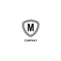 Letter M alphabetic logo deisgn template. Insurance company logo concept isolated on white background. Geometric shield sign