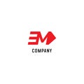 Letter M Alphabetic Logo Design Template, EM Abjad, Flat Simple & Clean, Red, Arrow Lettermark Concept, Strong & Bold