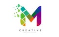 Letter M Design with Rainbow Shattered Blocks Vector Illustration