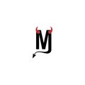 Letter M with devil`s horns and tail icon logo design vector Royalty Free Stock Photo