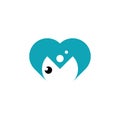 letter m fish heart logo icon vector design