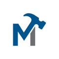 Letter M Hammer Logo Design. Renovation and Construction Vector Graphic.