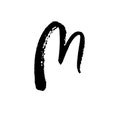 Letter M. Handwritten by dry brush. Rough strokes textured font. Vector illustration. Grunge style elegant alphabet.