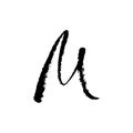 Letter M. Handwritten by dry brush. Rough strokes textured font. Vector illustration. Grunge style elegant alphabet.