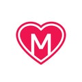 Letter M heart logo icon design, initial M love logo vector