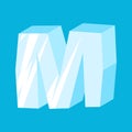 Letter M ice font. Icicles alphabet. freeze lettering. Iceberg A