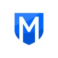 Letter M inside a blue shield. good for any business related to security or defense company