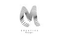 Letter M logo with black twisted lines. Creative vector illustration with zebra, finger print pattern lines