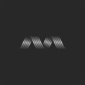 Letter M logo initial creative monogram, metal ribbons smooth thin lines