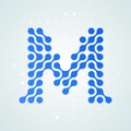 Letter M logo modern halftone icon. Vector flat letter M sign futuristic blue dot line liquid font trendy digital design