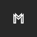 Letter M logo monogram, overlapping line mark MM initials combination symbol mockup, black and white typography design hipster Royalty Free Stock Photo