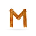 Letter M logo. Rough wooden plank icon. Isolated vector rustic concept.