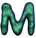 Letter M made of natural green snake skin texture isolated on white. Royalty Free Stock Photo