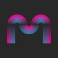 Letter M monogram logo initial, pink and blue parallel thin lines creative pattern, geometric smooth curves forms, rounded waves