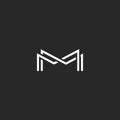 Letter M monogram logo, overlapping thin line black and white design elements, template wedding invitation emblem or business card Royalty Free Stock Photo
