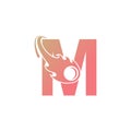 Letter M is passed by a falling meteor icon illustration