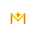 letter m plus medical bandage color symbol logo vector