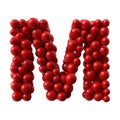 Letter M with red colored shiny balls. realistic vector illustration