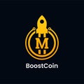 Letter M Rocket Boost Coin Logo Design