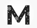 Letter m with snowflake and snow. decorative initial letter for Christmas, new year and winter design