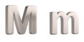 Letter m from steel solid alphabet isolated on white background. 3D illustration Royalty Free Stock Photo