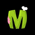 Letter M zombie font. Monster alphabet. Bones and brains lettering. Green Terrible ABC sign Royalty Free Stock Photo