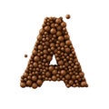 Letter A made of chocolate bubbles, milk chocolate concept, 3d render