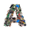 Letter A made of electronic components