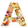 Letter A made of food