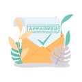 Letter with message Approved. Green approved stamp. Royalty Free Stock Photo